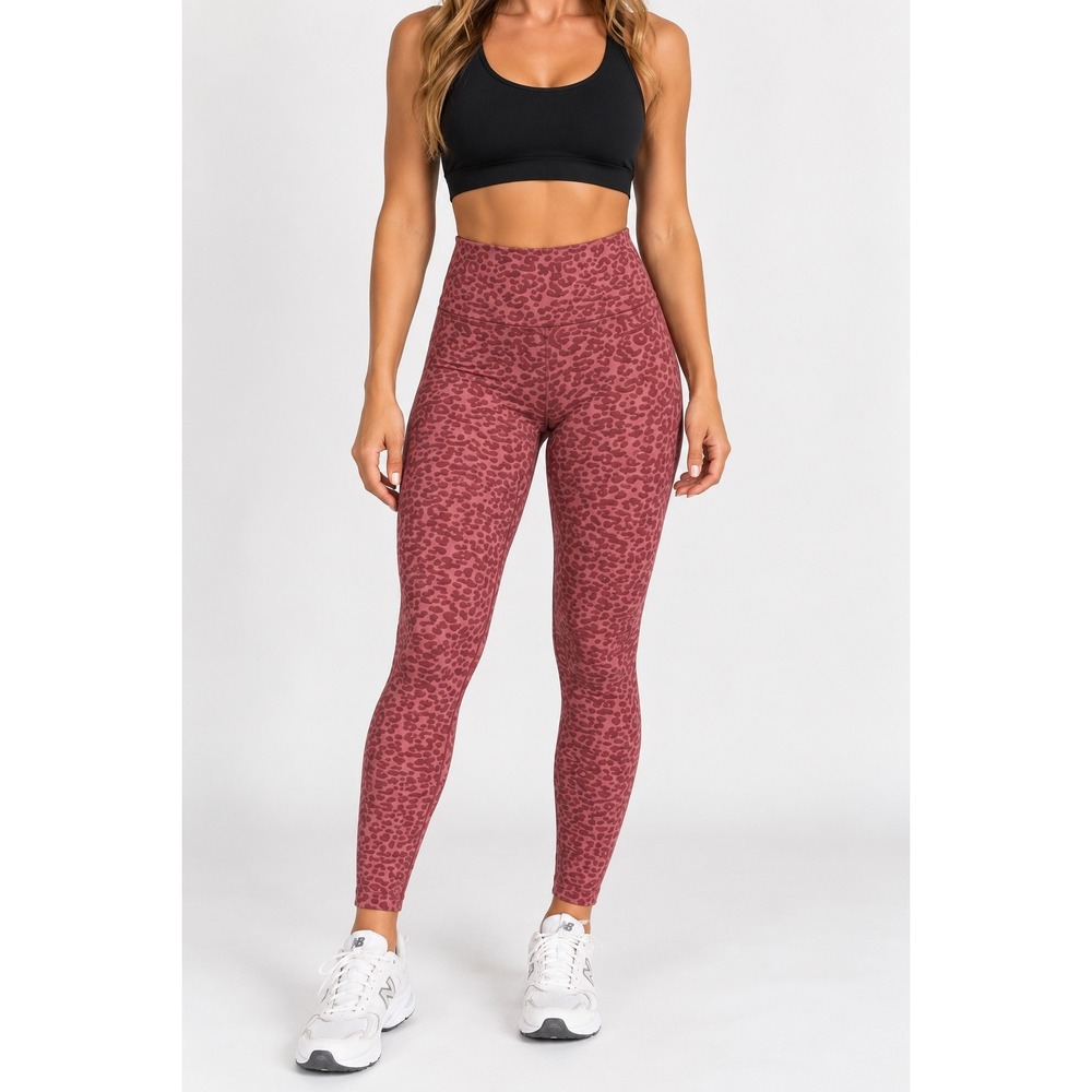 ECHT Leopard Print High Rise Workout Leggings Mauve Pink Small
